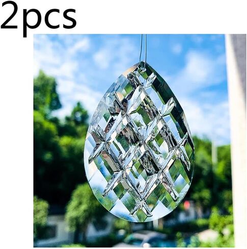 Hanging Crystals Prisms 2pcs 75MM Faceted Prism 3D Groove Grid Crystal Refraction Chandelier Lamp Hanging Parts Decor Hangings Crystals for Decoration(Clear) in Kuwait