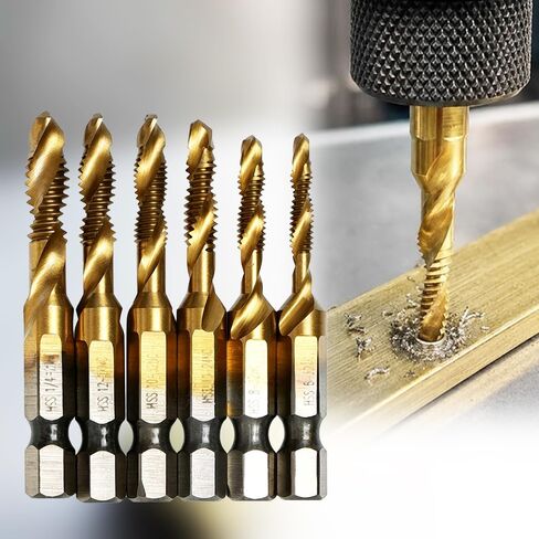 6 Pack Drill Tap Set, Titanium Plated Combination Taps Drill Bit Set, M3 M4 M5 M6 M8 M10 Hex Shank HSS Screw Thread Metric Compound Tap Drill Bits Metal Drilling in Saudi Arabia