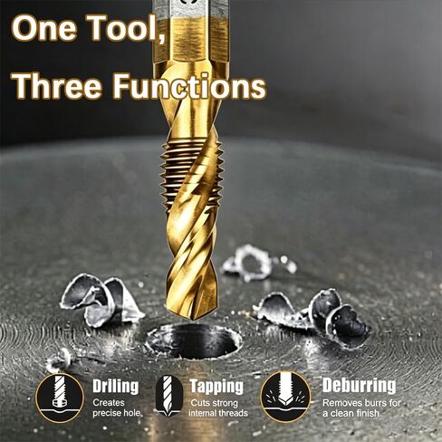 6 Pack Drill Tap Set, Titanium Plated Combination Taps Drill Bit Set, M3 M4 M5 M6 M8 M10 Hex Shank HSS Screw Thread Metric Compound Tap Drill Bits Metal Drilling in Saudi Arabia