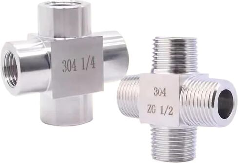 1/8" 1/4" 3/8" 1/2" 3/4" 1" bspt NPT M14 M20 أنثى ذكر متقاطع 4 طرق كتلة فاصل 304 موصل تركيب الأنابيب غير القابل للصدأ (ذكر BSPT، 3/8") in Kuwait