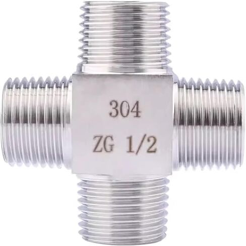 1/8" 1/4" 3/8" 1/2" 3/4" 1" bspt NPT M14 M20 أنثى ذكر متقاطع 4 طرق كتلة فاصل 304 موصل تركيب الأنابيب غير القابل للصدأ (ذكر BSPT، 3/8") in Kuwait
