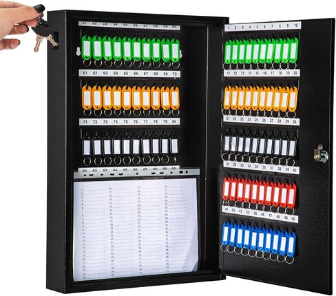 Yoom Key Box Wall Mount | 100-Key Metal Key Cabinet with Numbered Key Tags | Secure Lockable Vehicle Key Organizer Storage Car Lock Box for Key Control | Home, Office, Hotel, Real Estate (Black) in Kuwait