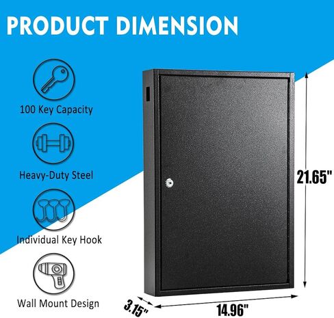 Yoom Key Box Wall Mount | 100-Key Metal Key Cabinet with Numbered Key Tags | Secure Lockable Vehicle Key Organizer Storage Car Lock Box for Key Control | Home, Office, Hotel, Real Estate (Black) in Kuwait