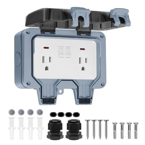 صندوق مخرج خارجي من BSEED مع مؤشر LED، مقبس مزدوج 15 أمبير 5-15 IP66 صندوق كهربائي خارجي مقاوم للماء ومقاوم للطقس مع غطاء قابل للقفل، قابس طاقة لساحات الحدائق in Kuwait