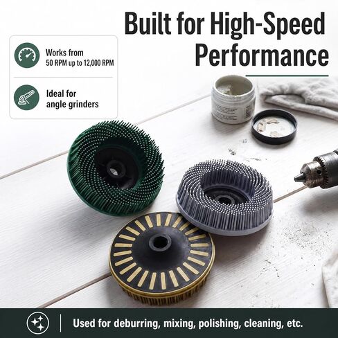 Zhehao 3 Pcs 4.5" 50/80/120 Grit Bristle Disc with 5/8"-11 Threaded Hub Ceramic-Aluminum Oxide Abrasive Brush for Angle Grinder Remove Paint Rust Coatings Weld Slag Contaminants Max 12000 RPM Speed in Kuwait
