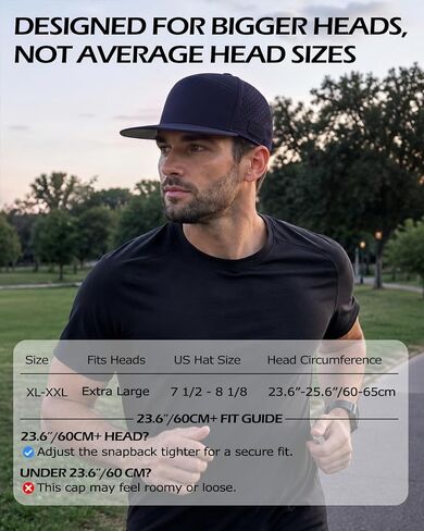 قبعة Zylioo XXL شبكية Snapback للرؤوس الكبيرة، قبعة أداء بفتحات تهوية بالليزر | فتحات جانبية واسعة مقاس 2XL وقناع مستقيم تساعد أشكال الرأس الأكثر امتلاءً على البقاء أكثر برودة أثناء ممارسة الجولف والجري والسفر. in Kuwait
