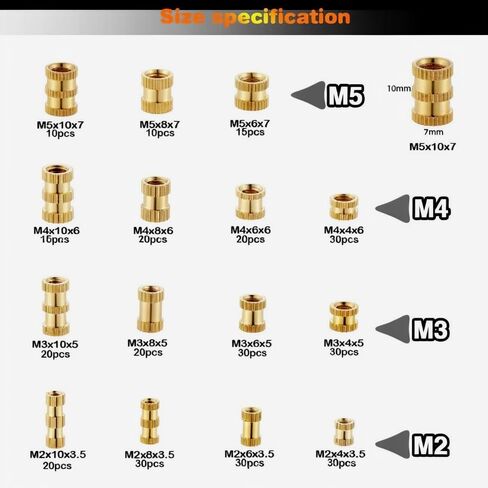 مجموعة إدراجات مترابطة M2 M2.5 M3 M4 M5 M6، إدراج مجموعة الحرارة النحاسية لمكونات الطباعة البلاستيكية وثلاثية الأبعاد، مجموعة مجموعة تصنيف الجوز المخرش المترية (330 قطعة) in Kuwait