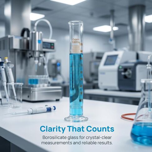 Baluue 100ml Graduated Cylinder, Borosilicate Glass Lab Beaker with Stable Base & Pour Spout for Accurate Hydrometer Readings, Chemistry & Kitchen Liquid Measure in Kuwait