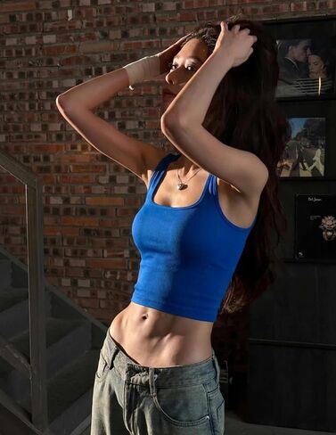 Square Neck Ribbed Crop Tank Top Stretchy Slim Sleeveless Workout Yoga Athletic Sports Vest in Kuwait