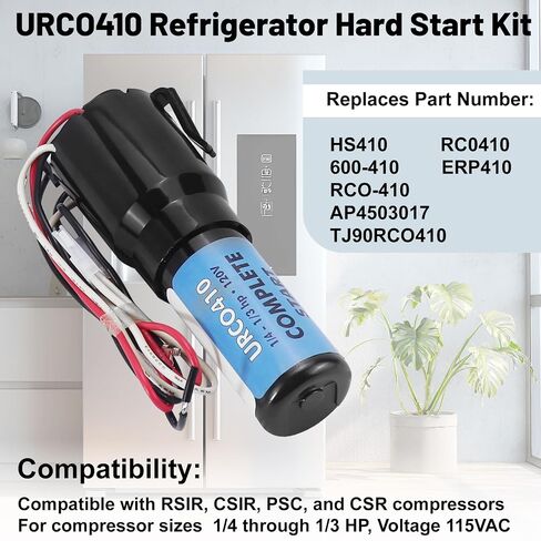 مجموعة البدء الصلبة URCO410 3 في 1 المتوافقة مع الثلاجات والمجمدات، مكثف البدء الصلب للضاغط 115 فولت تيار متردد لمرحل بدء التشغيل من 1/4 إلى 1/3 (3 عبوات) in Kuwait