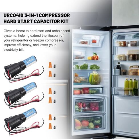مجموعة البدء الصلبة URCO410 3 في 1 المتوافقة مع الثلاجات والمجمدات، مكثف البدء الصلب للضاغط 115 فولت تيار متردد لمرحل بدء التشغيل من 1/4 إلى 1/3 (3 عبوات) in Kuwait
