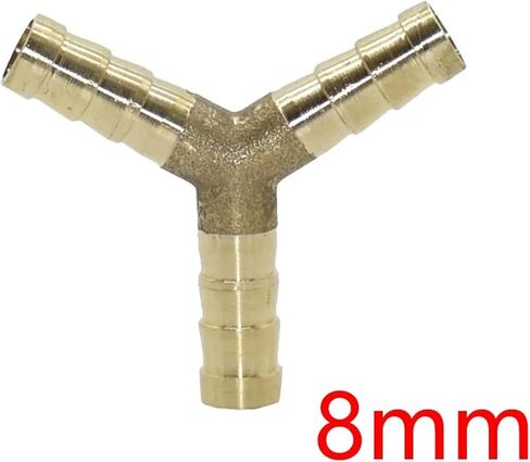 5pcs Y-Shape Brass Hose Fitting Tee 8mm 10mm 3 Way Hose Tube Copper Barbed Coupling Connector (8mm tee) in Kuwait
