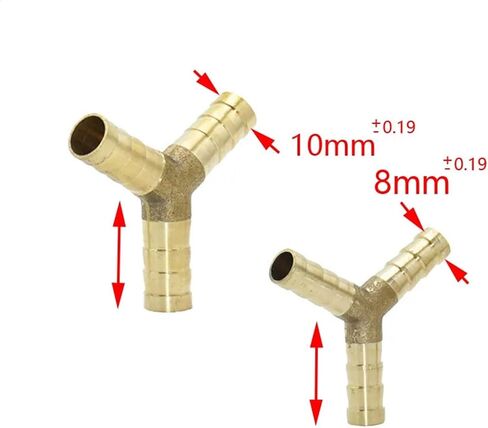5pcs Y-Shape Brass Hose Fitting Tee 8mm 10mm 3 Way Hose Tube Copper Barbed Coupling Connector (8mm tee) in Kuwait
