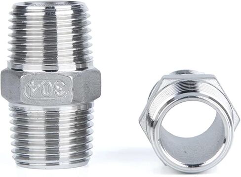 1/8" 1/4" 3/8" 1/2" 3/4" 1" 1.5" 2" 3" 4" Male Hex Nipple 304 Stainless Steel Pipe Fitting Coupler Connector Water(3/8") in Kuwait