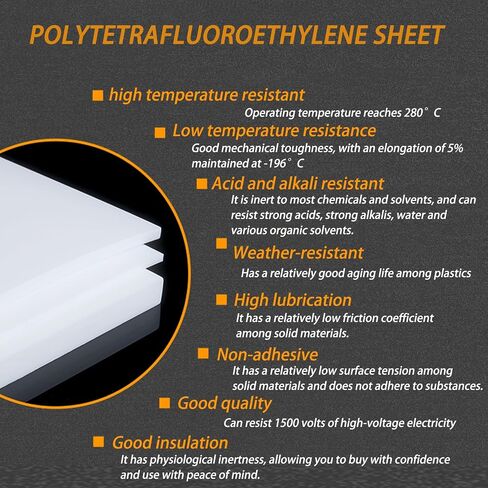 بطانة PTFE، ورقة بولي تترافلوروإيثيلين، ورقة تفلون، ورقة PTFE، 200 × 200 مم، سمك 0.5-12 مم، مناسبة للمشروعات الصناعية والمشروعات اليدوية.,0.5 مم 2 قطعة in Kuwait