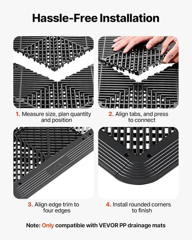 مجموعة VEVOR Transition Edge Kit، 11 قطعة، حواف أرضية المرآب المستقيمة المتينة، مادة PP، سهلة التركيب، متوافقة فقط مع سجادات الصرف VEVOR، أسود، ذكر in Kuwait