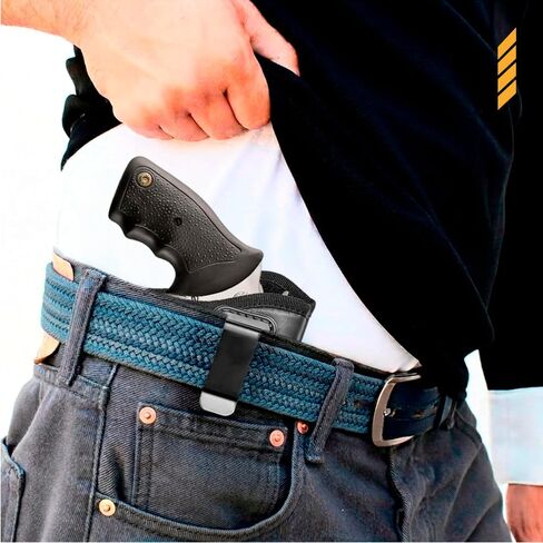 Houston Gun Holsters IWB Revolver Holster - حافظات حمل مخفية للمسدسات، حافظة مسدس يدوية جلدية صديقة للبيئة مع تصميم داخلي من جلد الغزال، يناسب إطارات K، L، M، N، 5 و6 طلقة، برميل من 3.5 بوصة إلى 4.5 بوصة in Kuwait