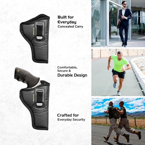 Houston Gun Holsters IWB Revolver Holster - حافظات حمل مخفية للمسدسات، حافظة مسدس يدوية جلدية صديقة للبيئة مع تصميم داخلي من جلد الغزال، يناسب إطارات K، L، M، N، 5 و6 طلقة، برميل من 3.5 بوصة إلى 4.5 بوصة in Kuwait