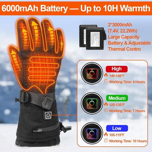 Heated Gloves for Men Women,7.4V 22.2Wh Rechargeable Heated Gloves,Full Touchscreen Waterproof Winter Gloves for Outdoor Skiing Hunting Hiking in Saudi Arabia