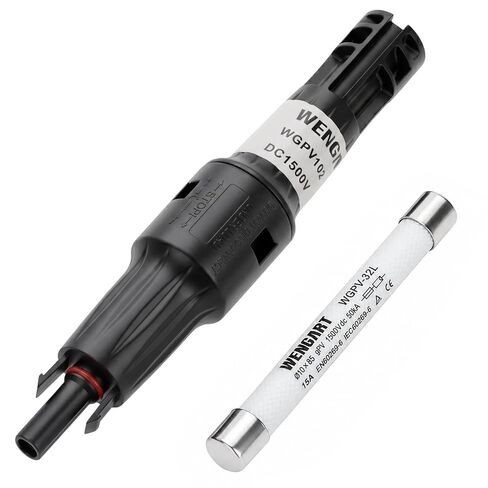 Wengart 1000V 15A Solar in-Line Fuse Holder with Fuse, Waterproof IP67 Male and Female Connector for Solar PV Panels and Charge Controllers, UV Resistant PPO Material, 1 Pair Black (1000V15A-1) in Kuwait