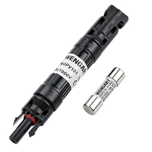 Wengart 1000V 15A Solar in-Line Fuse Holder with Fuse, Waterproof IP67 Male and Female Connector for Solar PV Panels and Charge Controllers, UV Resistant PPO Material, 1 Pair Black (1000V15A-1) in Kuwait