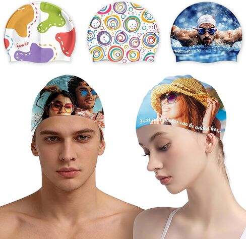 Custom Swim Cap Personalized Silicone Swimming Caps with Photo Logo Text, All-Over Print Waterproof Swimmers Cap for Adults Women Men, High Elasticity Fit for Long Hair in Kuwait