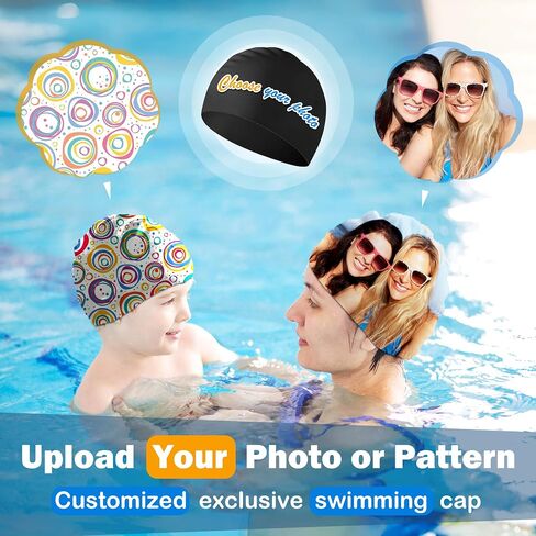 Custom Swim Cap Personalized Silicone Swimming Caps with Photo Logo Text, All-Over Print Waterproof Swimmers Cap for Adults Women Men, High Elasticity Fit for Long Hair in Kuwait