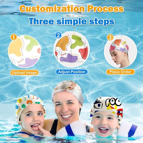 Custom Swim Cap Personalized Silicone Swimming Caps with Photo Logo Text, All-Over Print Waterproof Swimmers Cap for Adults Women Men, High Elasticity Fit for Long Hair in Kuwait