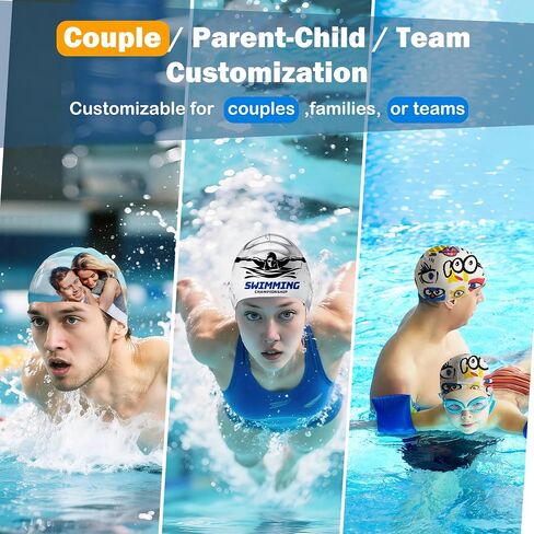 Custom Swim Cap Personalized Silicone Swimming Caps with Photo Logo Text, All-Over Print Waterproof Swimmers Cap for Adults Women Men, High Elasticity Fit for Long Hair in Kuwait