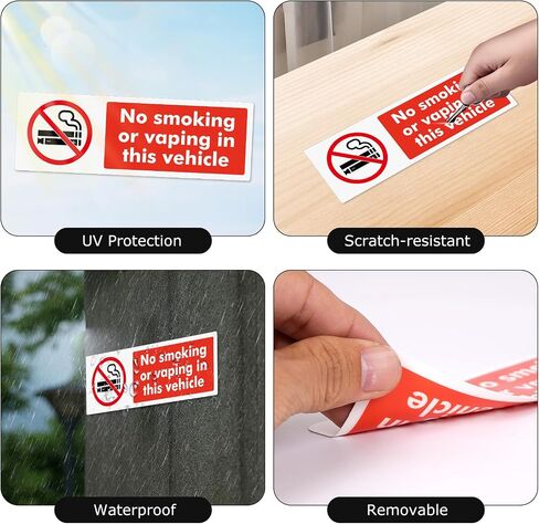 10 Pack No Smoking or Vaping in This Vehicle Sticker 6 × 2 Inches Vinyl Removable Waterproof Self Adhesive Car Decal for Vehicle Window in Kuwait