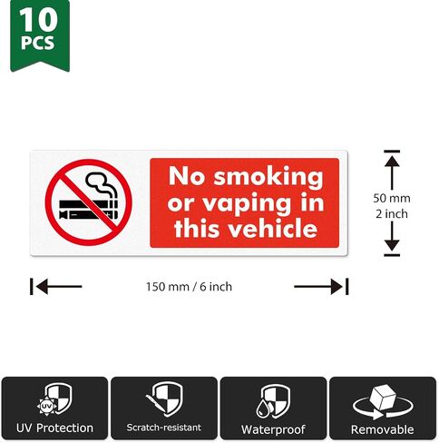 10 Pack No Smoking or Vaping in This Vehicle Sticker 6 × 2 Inches Vinyl Removable Waterproof Self Adhesive Car Decal for Vehicle Window in Kuwait