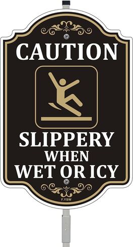 Caution Slippery When Wet or Icy Sign Floor Safety Warning Watch Your Step 12" x 8" With 35" Long Metal Stake Street Lawn Road With Stand Aluminum Outdoor Use Yard Business Home in Kuwait