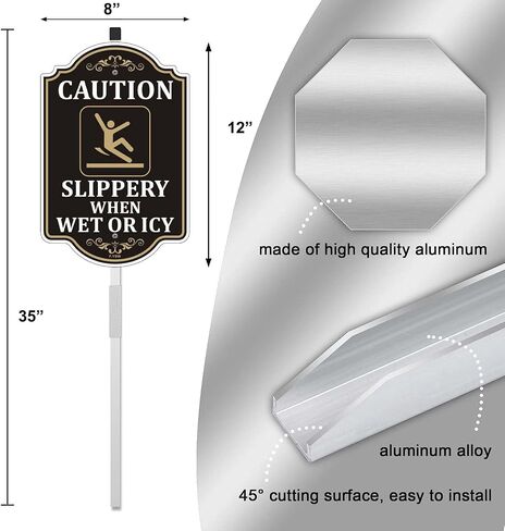 Caution Slippery When Wet or Icy Sign Floor Safety Warning Watch Your Step 12" x 8" With 35" Long Metal Stake Street Lawn Road With Stand Aluminum Outdoor Use Yard Business Home in Kuwait