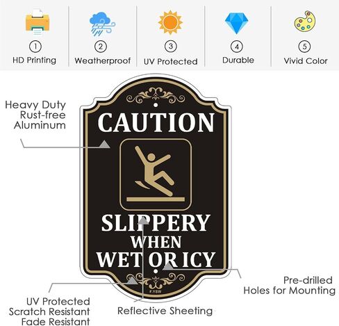Caution Slippery When Wet or Icy Sign Floor Safety Warning Watch Your Step 12" x 8" With 35" Long Metal Stake Street Lawn Road With Stand Aluminum Outdoor Use Yard Business Home in Kuwait