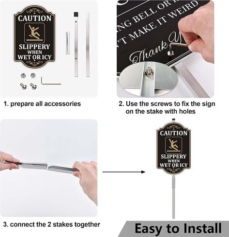 Caution Slippery When Wet or Icy Sign Floor Safety Warning Watch Your Step 12" x 8" With 35" Long Metal Stake Street Lawn Road With Stand Aluminum Outdoor Use Yard Business Home in Kuwait