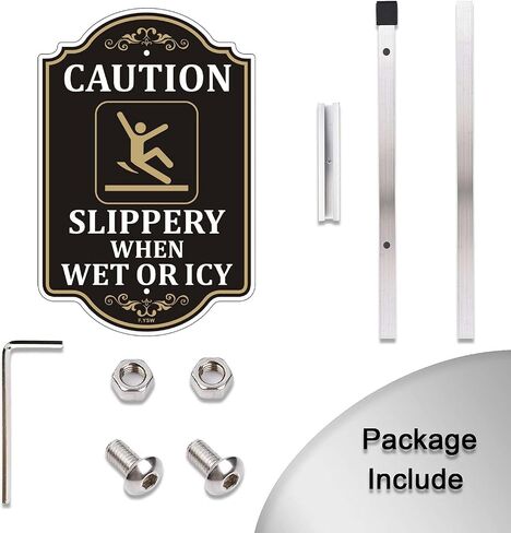 Caution Slippery When Wet or Icy Sign Floor Safety Warning Watch Your Step 12" x 8" With 35" Long Metal Stake Street Lawn Road With Stand Aluminum Outdoor Use Yard Business Home in Kuwait