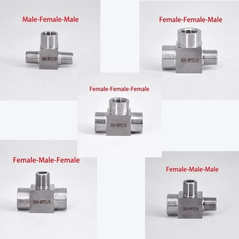 1 قطعة 1/8 "1/4" 3/8 "1/2" NPT أنثى ذكر تي شيرت 3 طرق SS 304 تركيب أنابيب الفولاذ المقاوم للصدأ موصل الفاصل كتلة الضغط العالي (BSP، FEMALE-MALE-MALE_1/4") in Kuwait