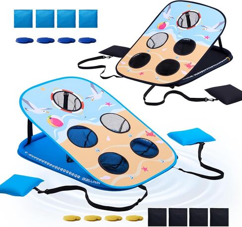 Pool Cornhole Board Set, Corn Hole Games Floating for Adults, 3ft x 2ft Cornhole Set Game Water and Land Dual-Use, Swimming Pool Toys for Family, Portable Beach/Lawn/Lake Toys in Kuwait