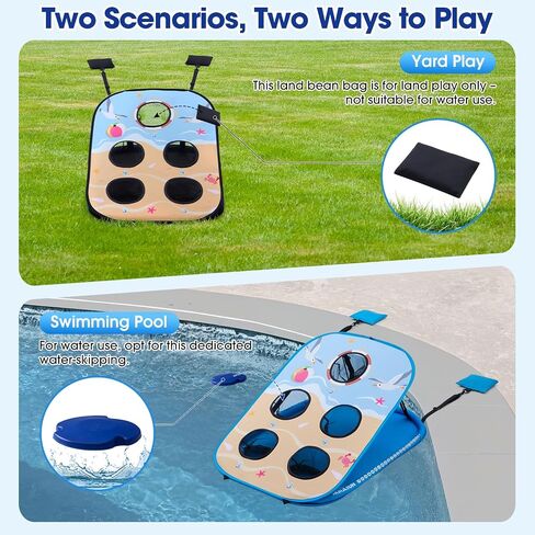 Pool Cornhole Board Set, Corn Hole Games Floating for Adults, 3ft x 2ft Cornhole Set Game Water and Land Dual-Use, Swimming Pool Toys for Family, Portable Beach/Lawn/Lake Toys in Kuwait