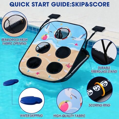 Pool Cornhole Board Set, Corn Hole Games Floating for Adults, 3ft x 2ft Cornhole Set Game Water and Land Dual-Use, Swimming Pool Toys for Family, Portable Beach/Lawn/Lake Toys in Kuwait