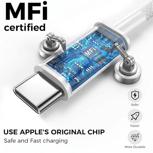 كابل USB C إلى USB C 3FT 60W، شاحن Apple MFi معتمد من النوع C سلك شحن سريع منسوج لهاتف iPhone 17 16 15 Pro Max Plus، iPad A16/10th Gen، iPad Pro 13/12.9/11 بوصة، iPad Air، MacBook Neo/Air in Kuwait