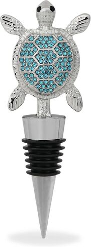 Cheers Silver Sea Turtle Wine Bottle Stopper with Rhinestone Crystals - Cute Sparkling Ocean Seal Topper for Wine Bottles, Unique Bar Gifts for Women and Men in Kuwait