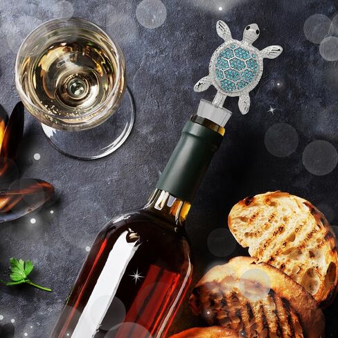 Cheers Silver Sea Turtle Wine Bottle Stopper with Rhinestone Crystals - Cute Sparkling Ocean Seal Topper for Wine Bottles, Unique Bar Gifts for Women and Men in Kuwait