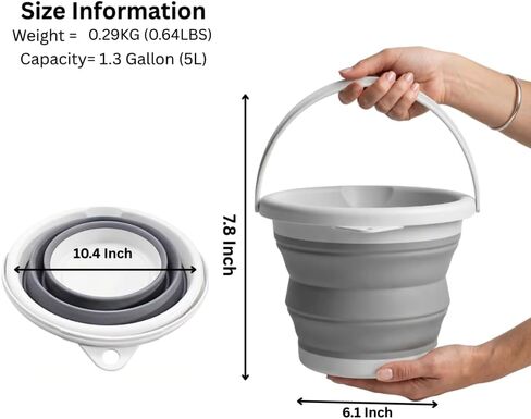 Collapsible Bucket 5L, Foldable Silicone Water Pail with Handle, Portable Space Saving Bucket for Cleaning, Camping, Car Wash, Fishing, Travel, Durable Lightweight Utility Container in Kuwait