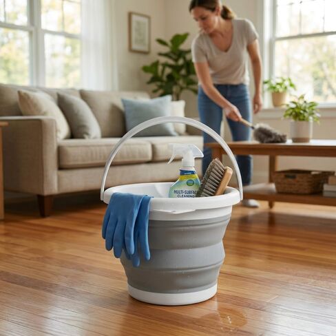 Collapsible Bucket 5L, Foldable Silicone Water Pail with Handle, Portable Space Saving Bucket for Cleaning, Camping, Car Wash, Fishing, Travel, Durable Lightweight Utility Container in Kuwait