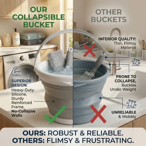 Collapsible Bucket 5L, Foldable Silicone Water Pail with Handle, Portable Space Saving Bucket for Cleaning, Camping, Car Wash, Fishing, Travel, Durable Lightweight Utility Container in Kuwait