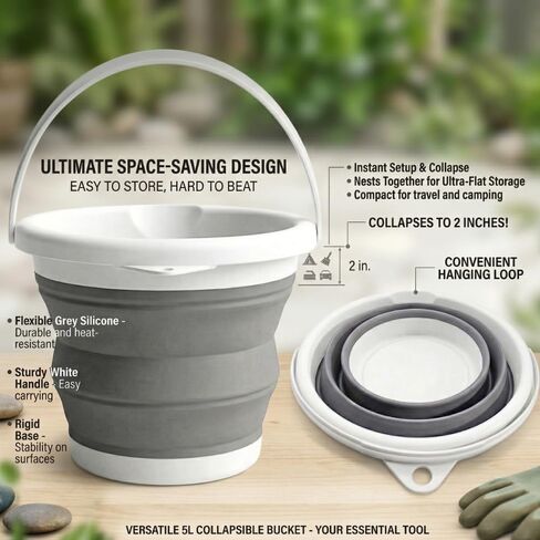 Collapsible Bucket 5L, Foldable Silicone Water Pail with Handle, Portable Space Saving Bucket for Cleaning, Camping, Car Wash, Fishing, Travel, Durable Lightweight Utility Container in Kuwait
