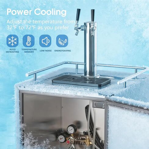 HCK Kegerator 24 بوصة، 2 في 1 في الهواء الطلق Kegerator Undercounter، 2 صنابير مشروع البيرة موزع، الملحقات الكاملة، الفولاذ المقاوم للصدأ، Kegerator البيرة كاملة الحجم لشريط المنزل، الفناء، المطبخ في الهواء الطلق in Kuwait