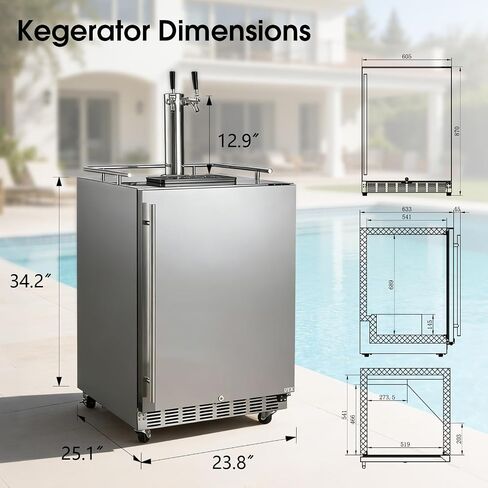 HCK Kegerator 24 بوصة، 2 في 1 في الهواء الطلق Kegerator Undercounter، 2 صنابير مشروع البيرة موزع، الملحقات الكاملة، الفولاذ المقاوم للصدأ، Kegerator البيرة كاملة الحجم لشريط المنزل، الفناء، المطبخ في الهواء الطلق in Kuwait