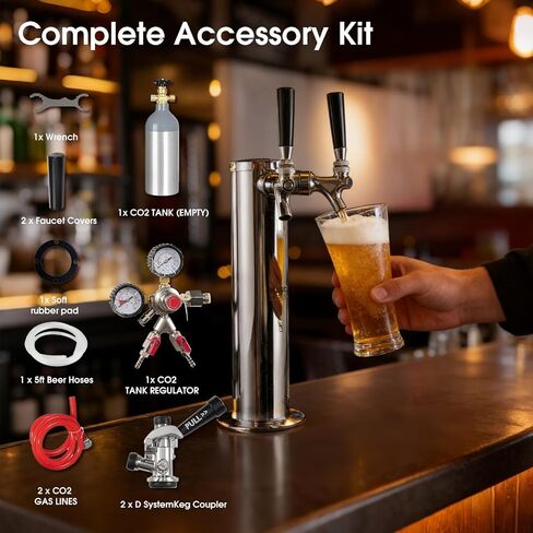 HCK Kegerator 24 بوصة، 2 في 1 في الهواء الطلق Kegerator Undercounter، 2 صنابير مشروع البيرة موزع، الملحقات الكاملة، الفولاذ المقاوم للصدأ، Kegerator البيرة كاملة الحجم لشريط المنزل، الفناء، المطبخ في الهواء الطلق in Kuwait